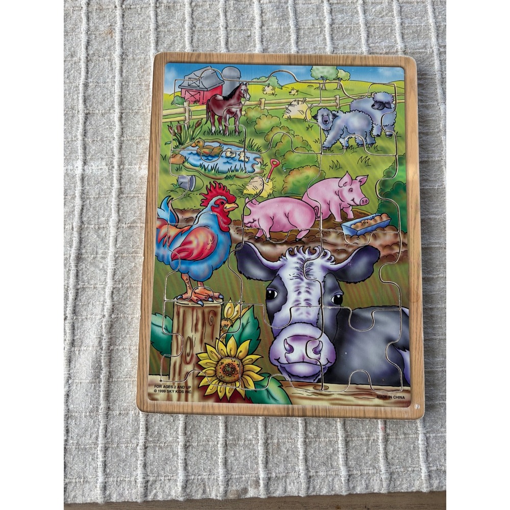 Lot of 2 animal puzzles lion giraffe cow Vintage Sky Kids Board Puzzles 1999